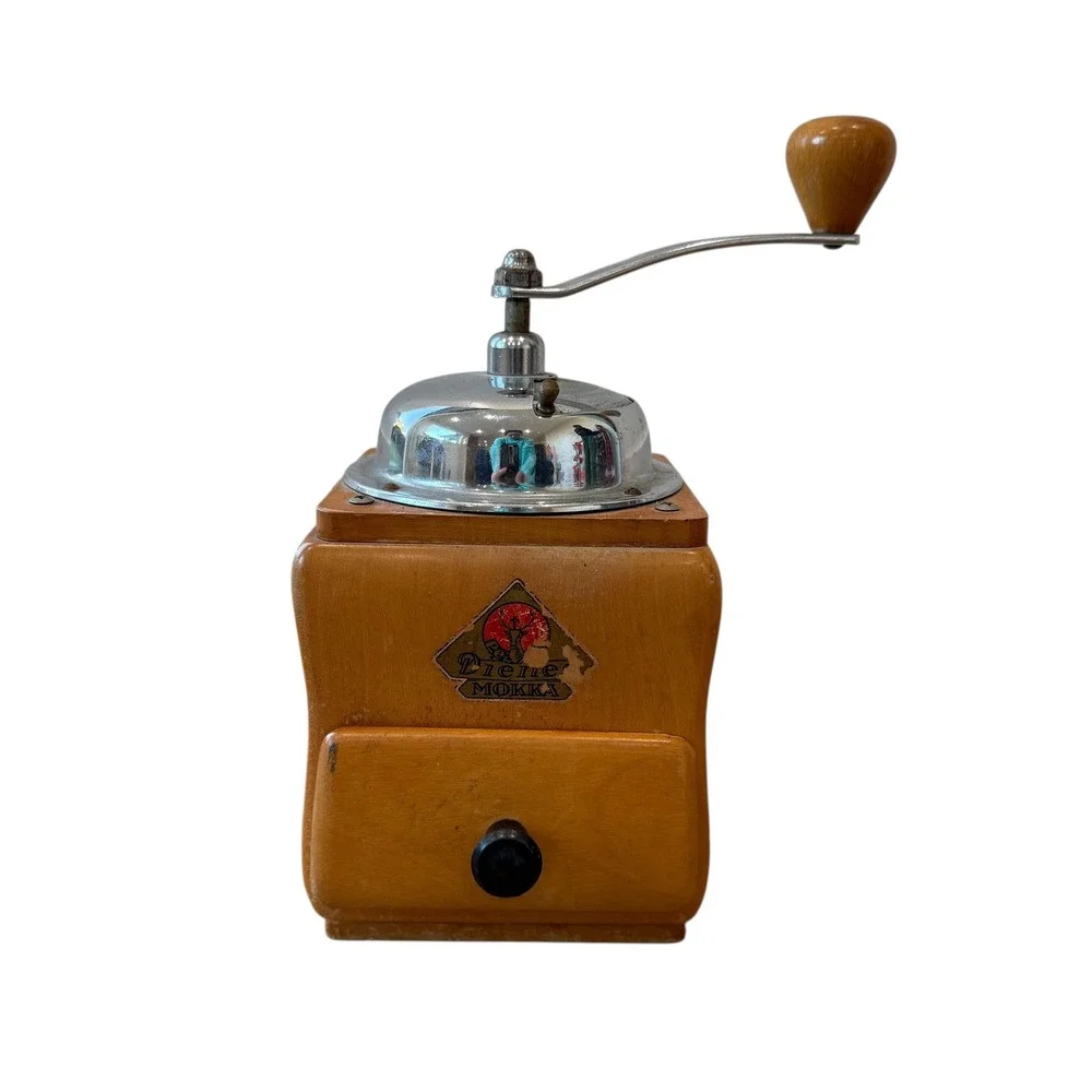 Vintage Dienes Mokka Manual Coffee Grinder‎ Wood Chrome Handle Drawer